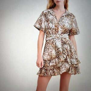 New Anthropologie Steele Ava Cotton Mini Ruffle Printed Dress Sz L